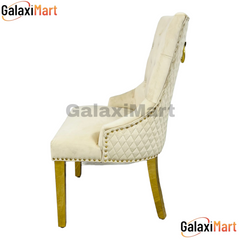 Bentley Ring Knocker Cream Velvet Dining Chairs With Gold Legs