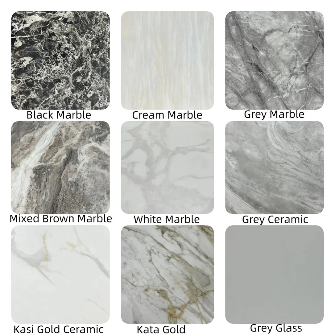 Ariana Grey Marble Dining Table & 4-8 Velvet Ribbed Back Dining Chairs – Premium Chrome Legs