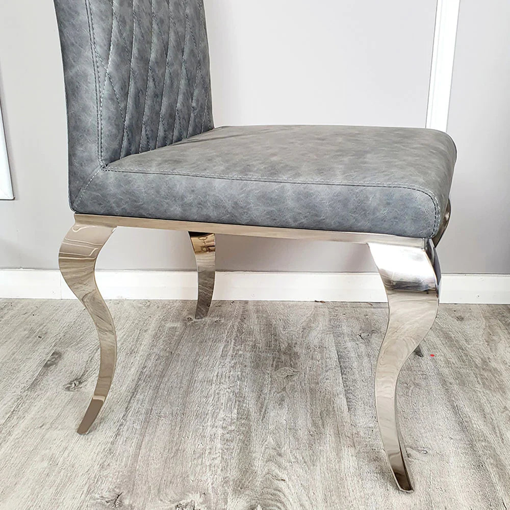 Ariel 160cm/ 180cm/ 200cm Marble Dining Table With Set of Nicole Dark Grey Leather Chairs