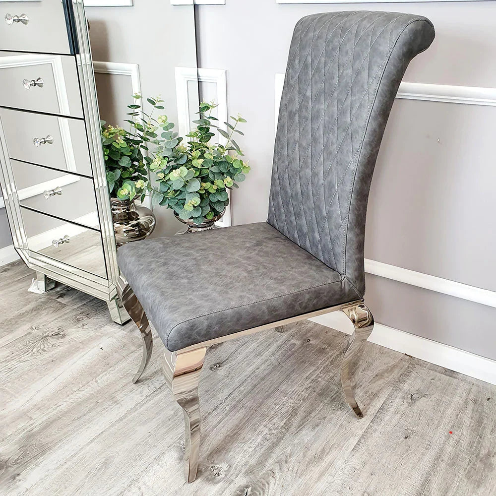 Arianna Grey Marble Dining Table with Nicole PU-Leather Dining Chairs