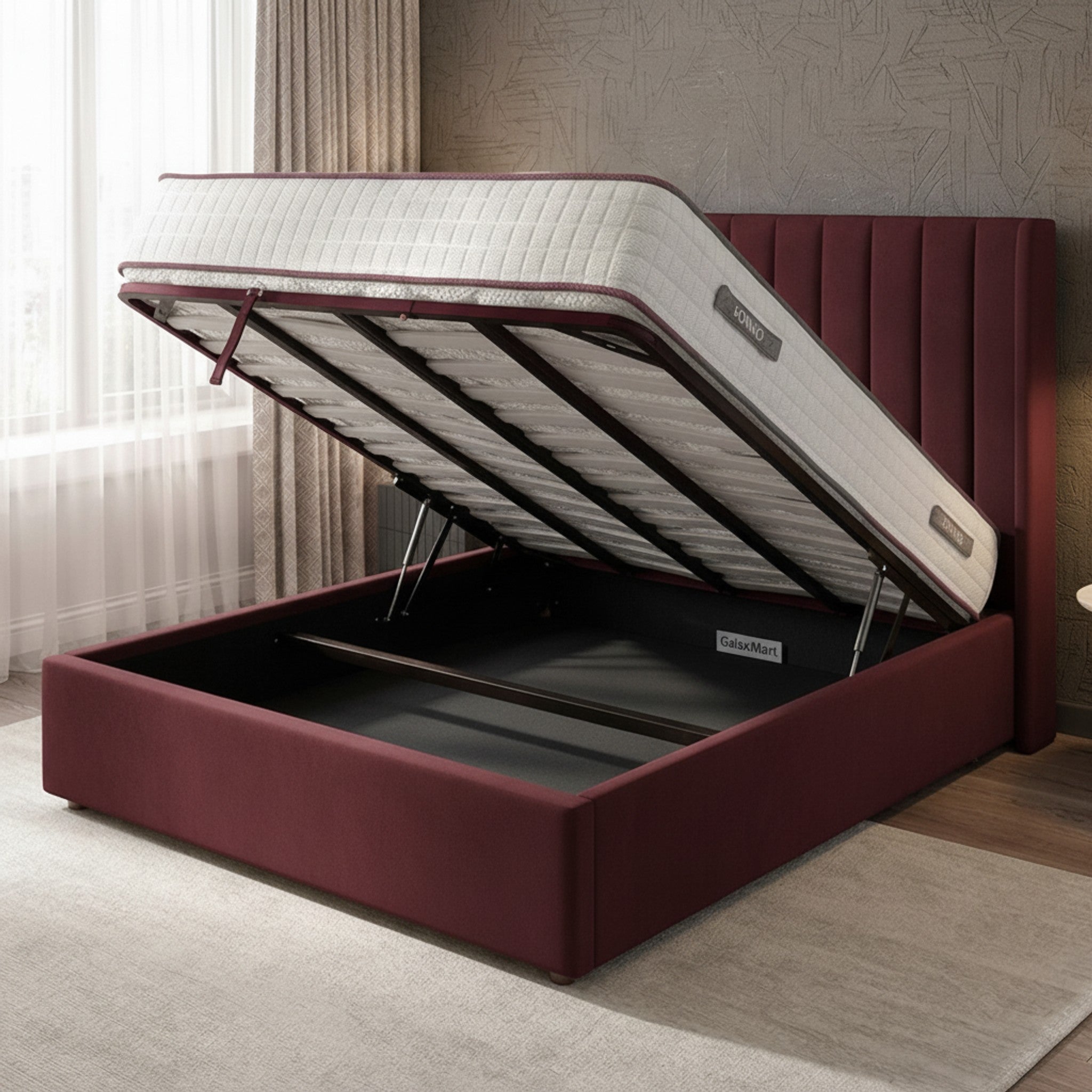 Claret Oasis Wingback Ottoman Bed | Premium Storage Solution