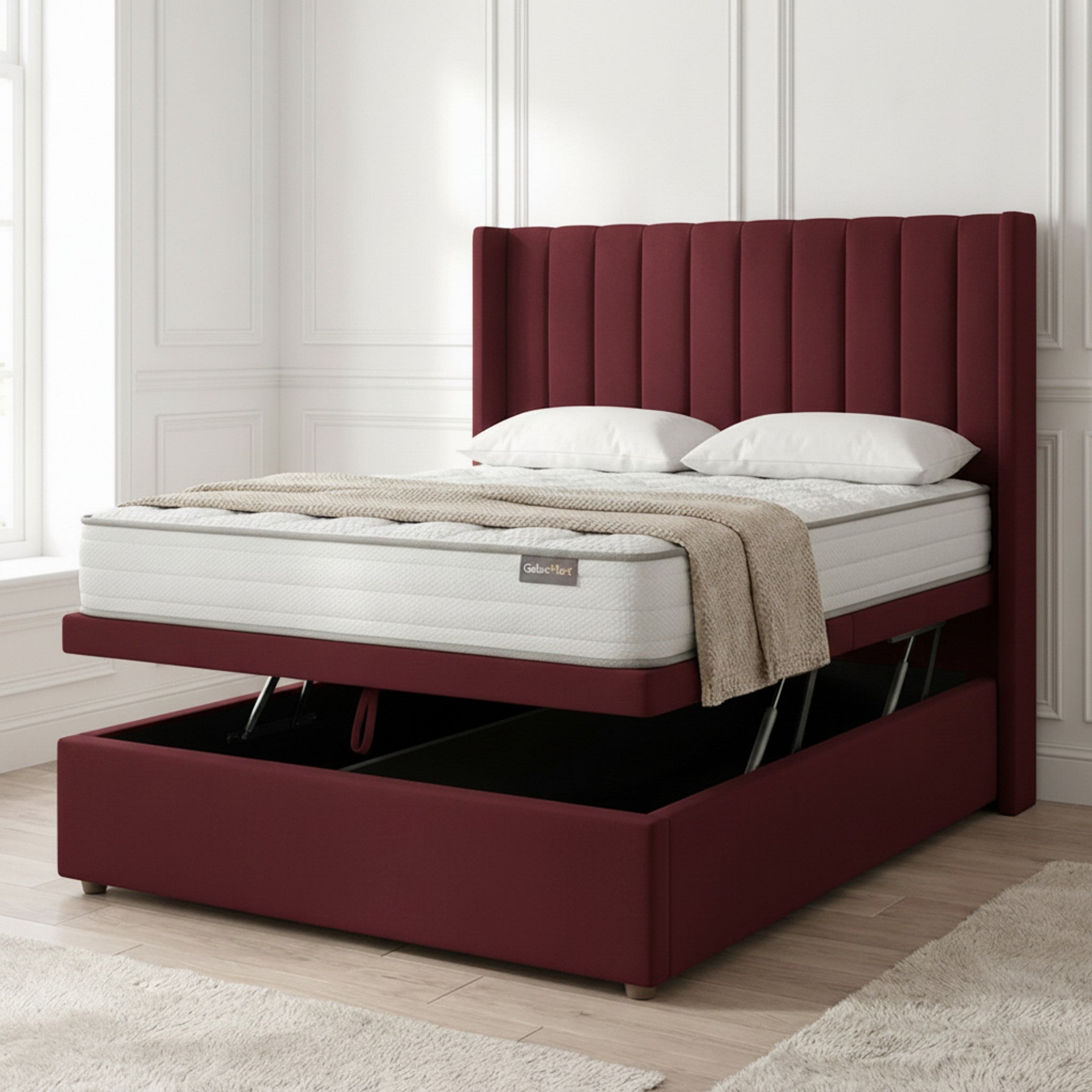 Claret Oasis Wingback Ottoman Bed | Premium Storage Solution