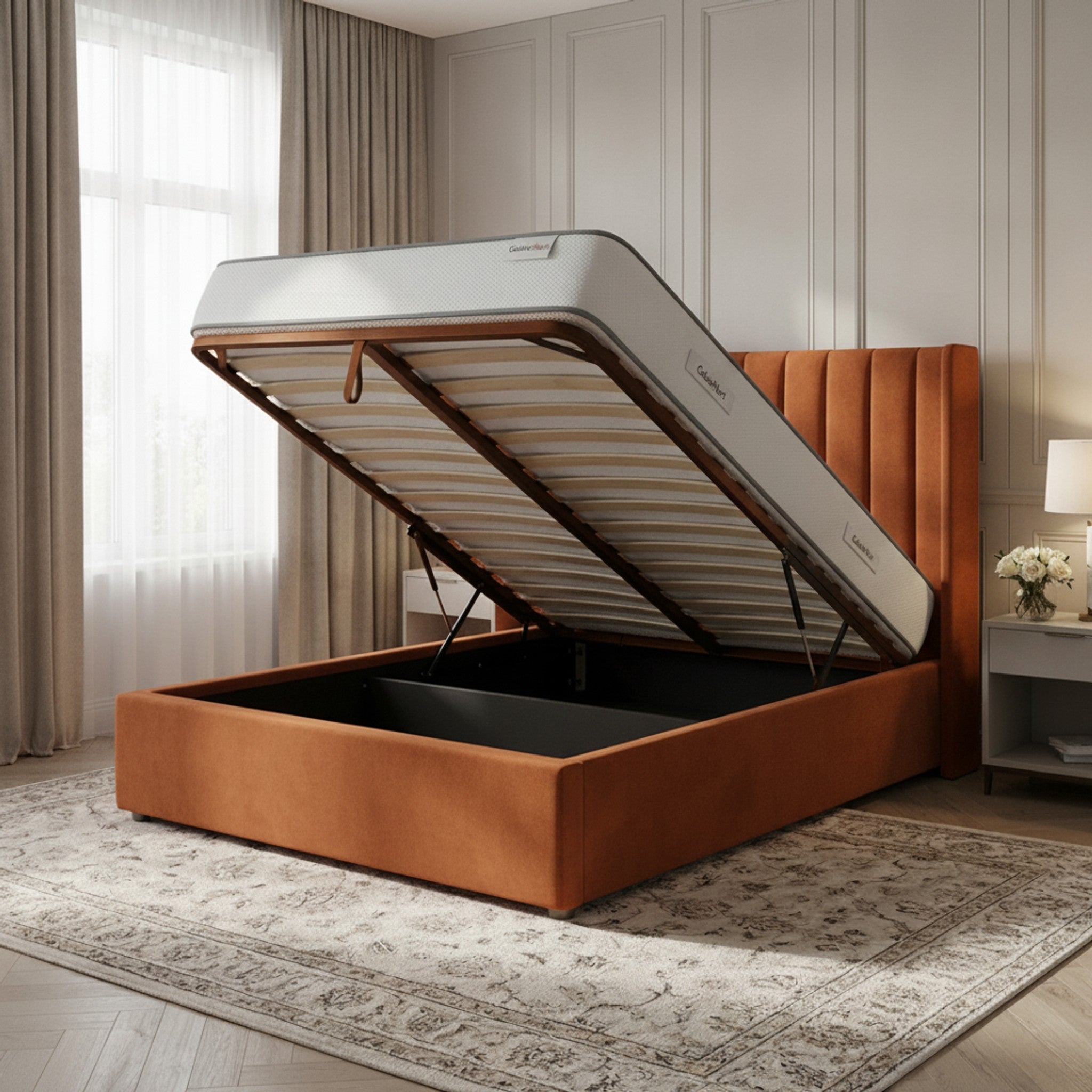 Burnt Orange Oasis Wingback Ottoman Bed
