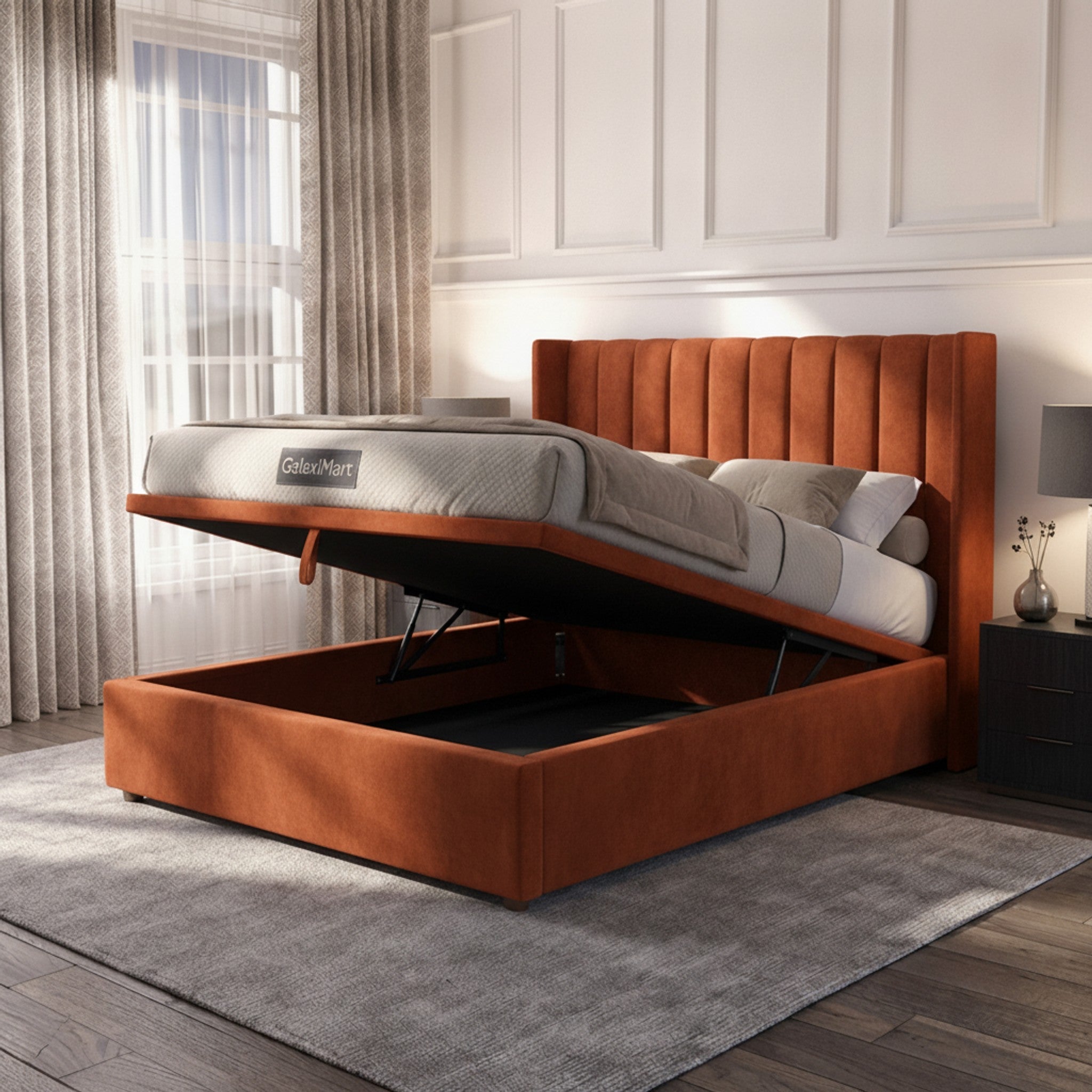 Burnt Orange Oasis Wingback Ottoman Bed