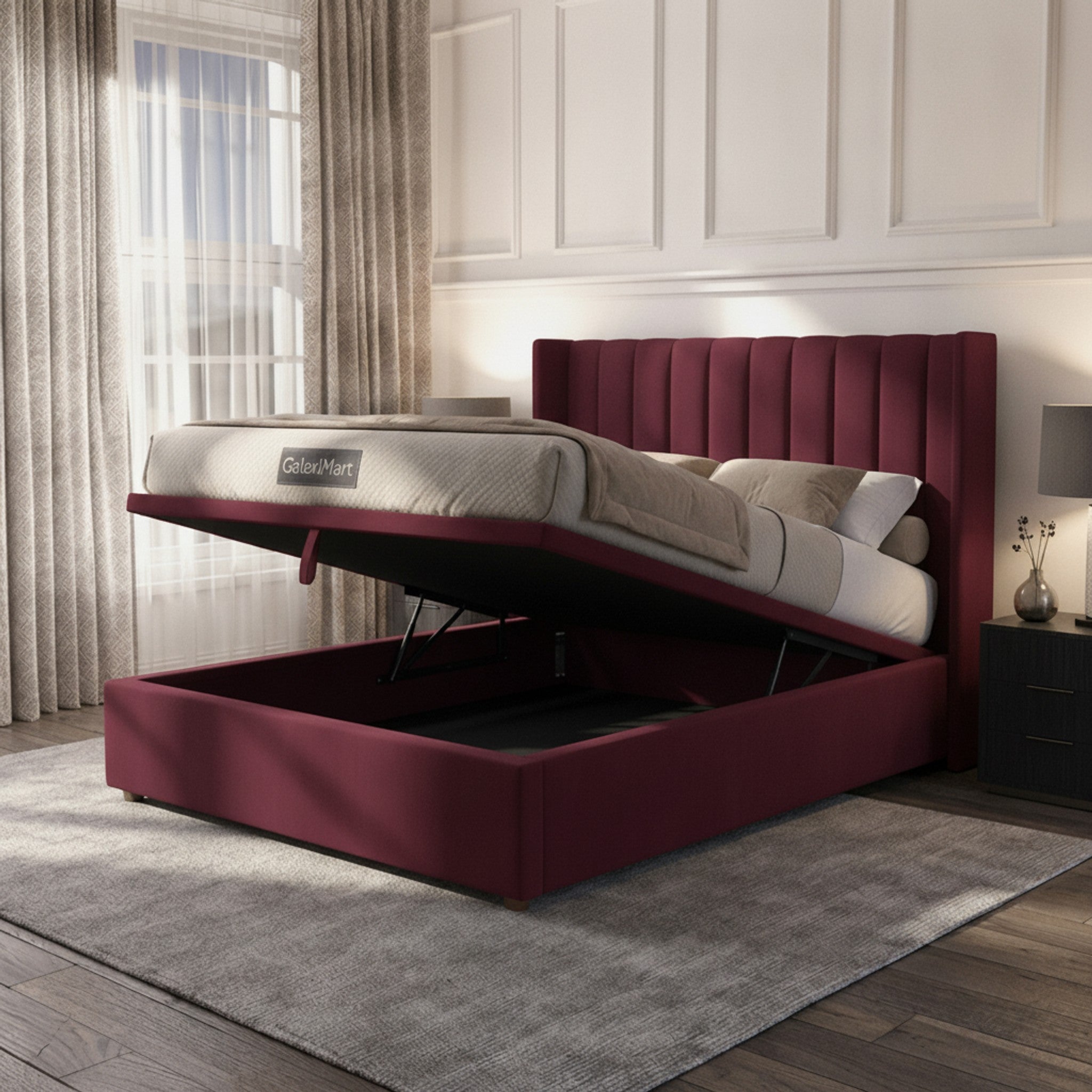 Claret Oasis Wingback Ottoman Bed | Premium Storage Solution