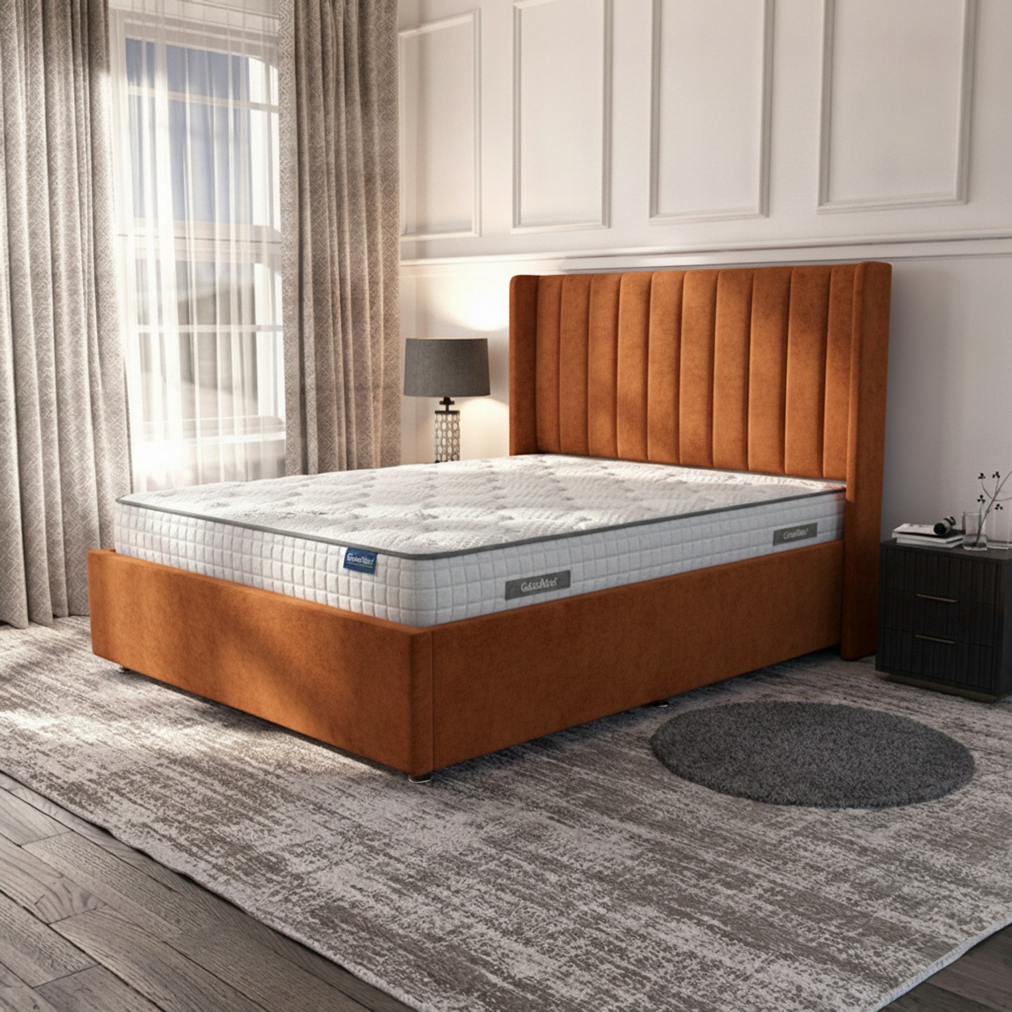 Burnt Orange Oasis Wingback Ottoman Bed