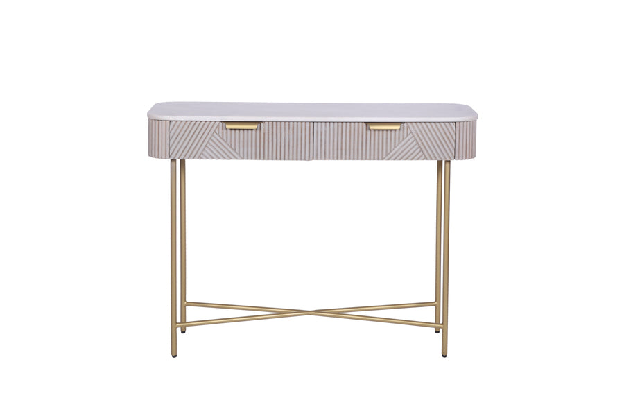 Amiri Marble & Mango Wood Console Table | Gold Iron Frame | 105cm