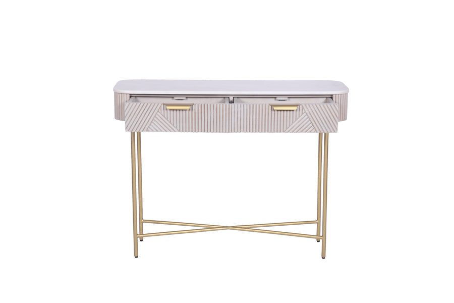 Amiri Marble & Mango Wood Console Table | Gold Iron Frame | 105cm