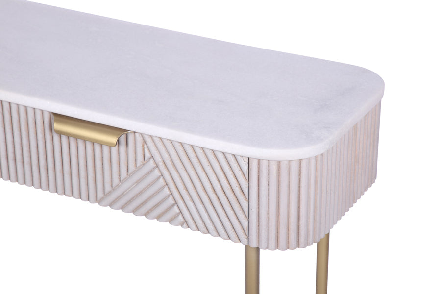 Amiri Marble & Mango Wood Console Table | Gold Iron Frame | 105cm