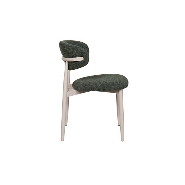 Amiri Modern Curved Boucle Dining Chair With Natural Wood Finish Legs