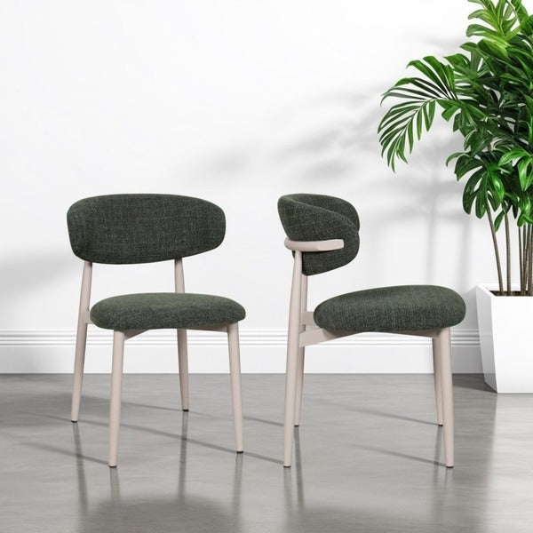 Amiri Modern Curved Boucle Dining Chair With Natural Wood Finish Legs