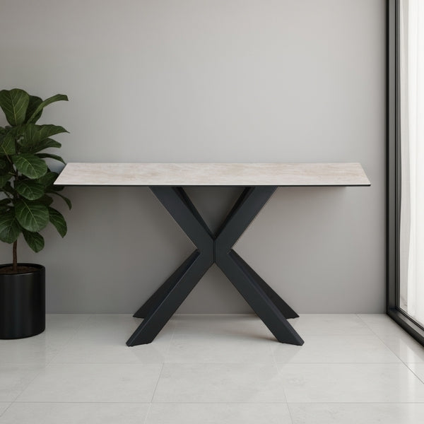 Apollo Sand Console Table | Ceramic & Glass Top | Iron Legs | 135cm