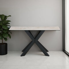 Apollo Sand Console Table | Ceramic & Glass Top | Iron Legs | 135cm