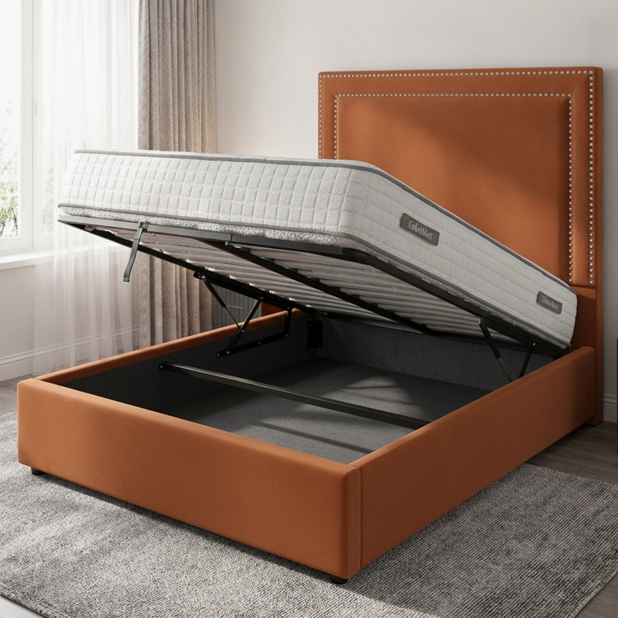 Burnt Orange Plain Ottoman Bed
