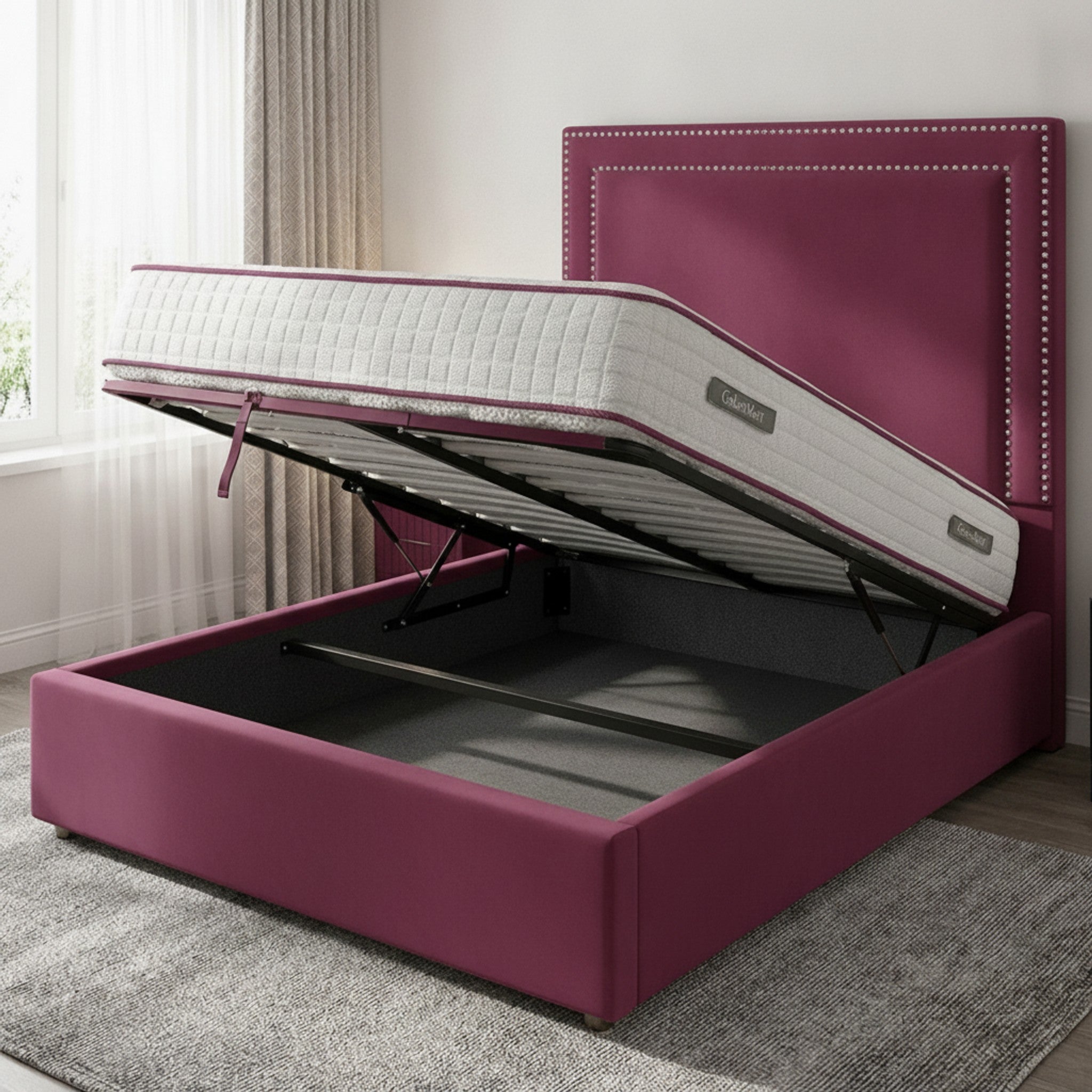 Cerise Plain Ottoman Storage Bed