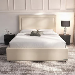 Cream Plain Ottoman Bed with Gas-Lift Storage