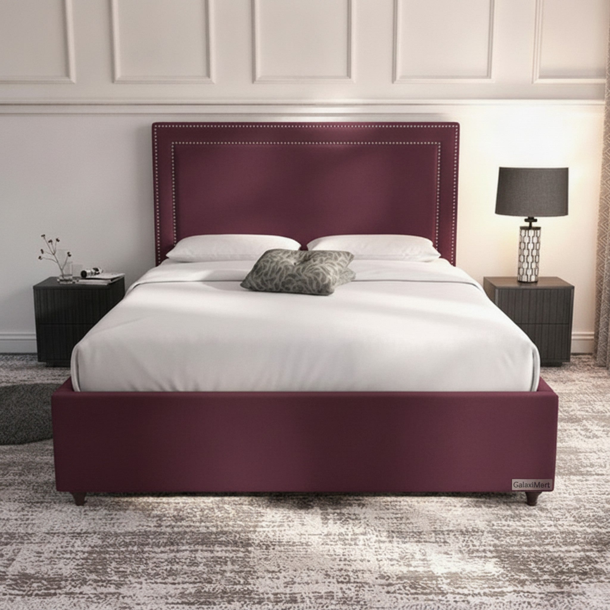 Claret Plain Ottoman Bed - Premium Gas-Lift Storage
