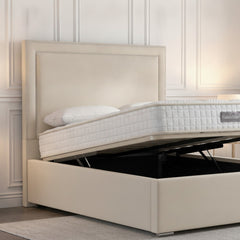 Cream Plain Ottoman Bed with Gas-Lift Storage