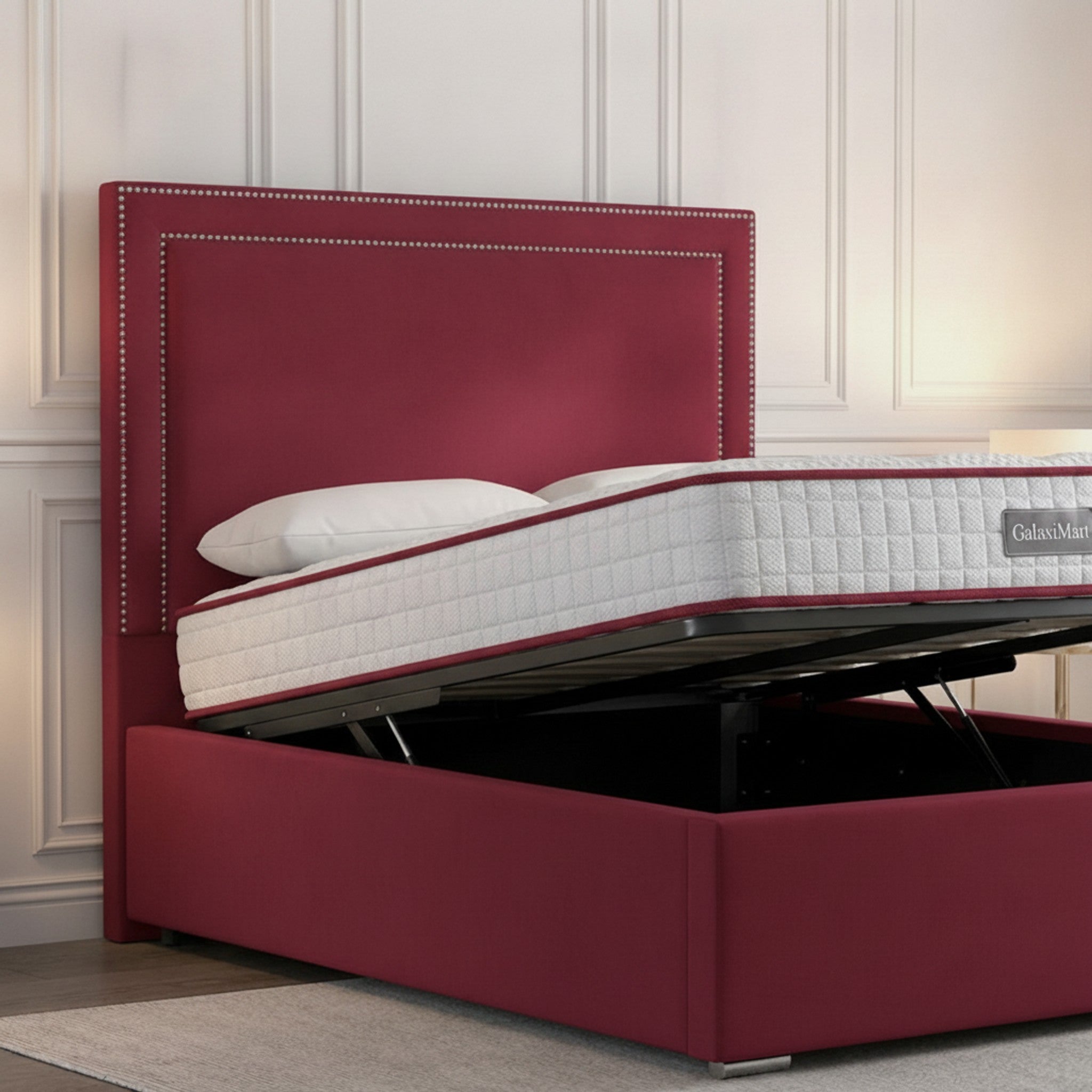 Cerise Plain Ottoman Storage Bed