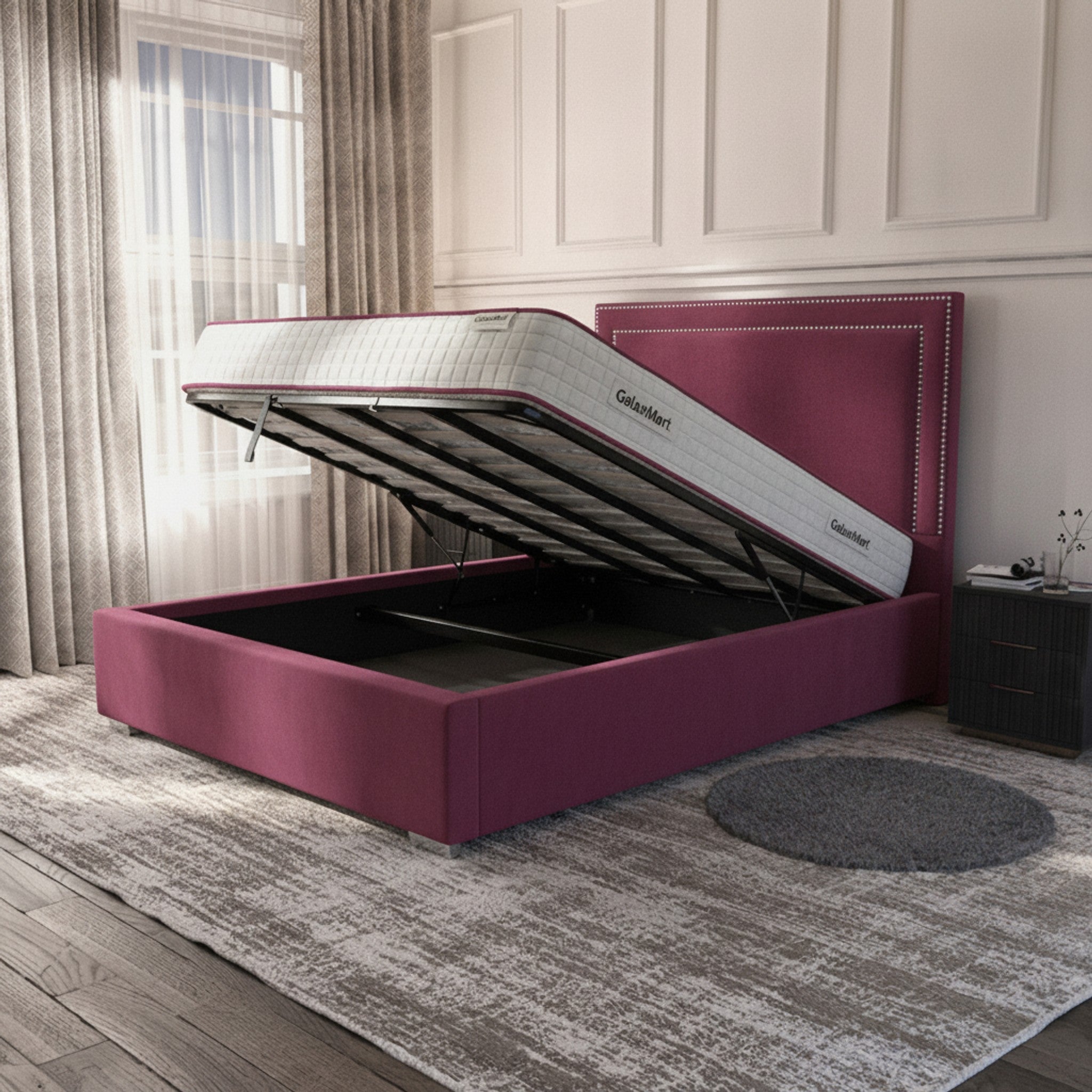 Cerise Plain Ottoman Storage Bed