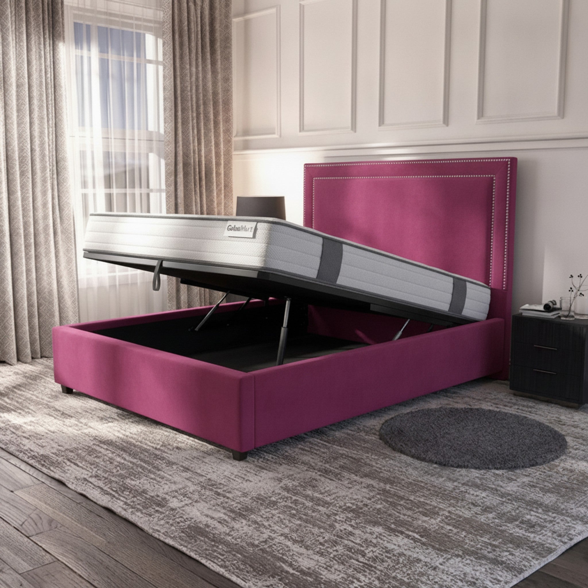Cerise Plain Ottoman Storage Bed