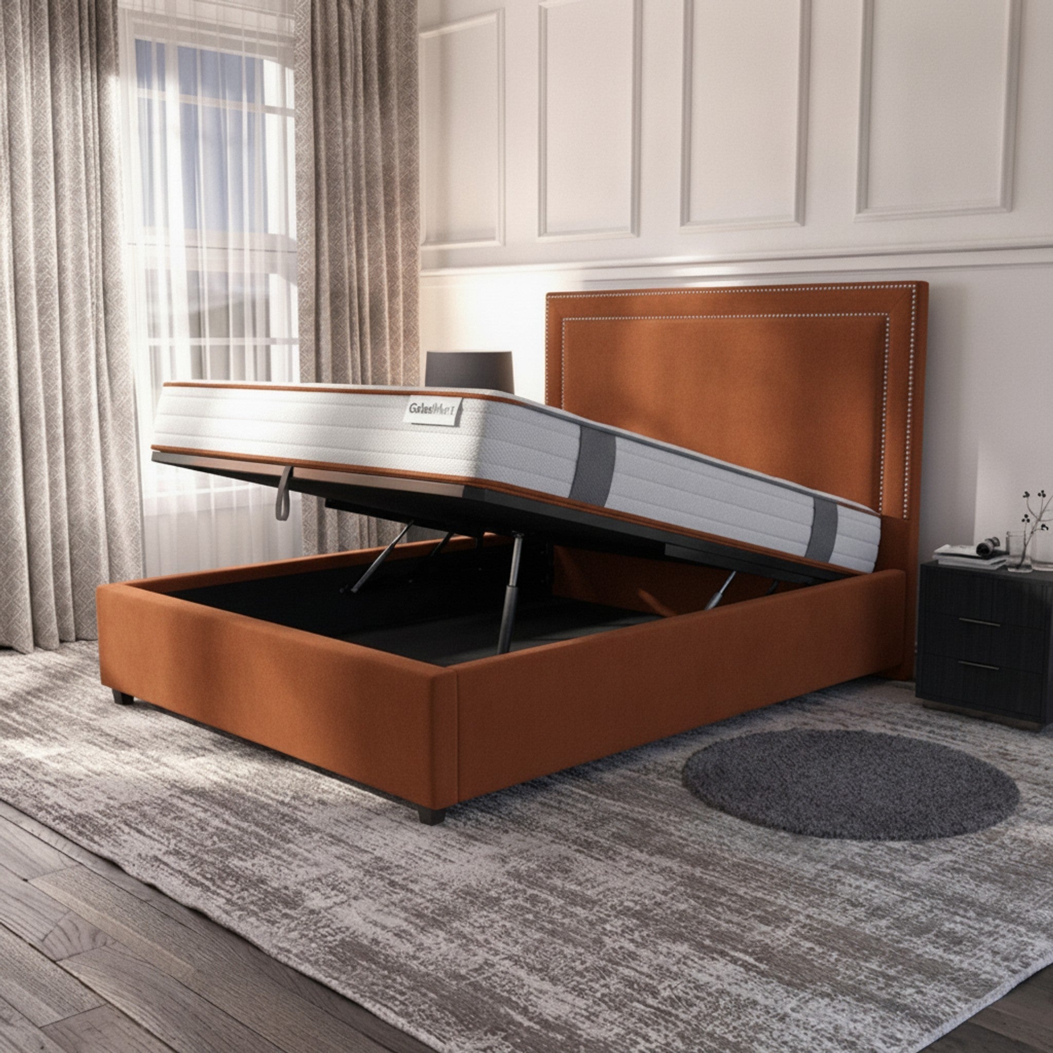 Burnt Orange Plain Ottoman Bed