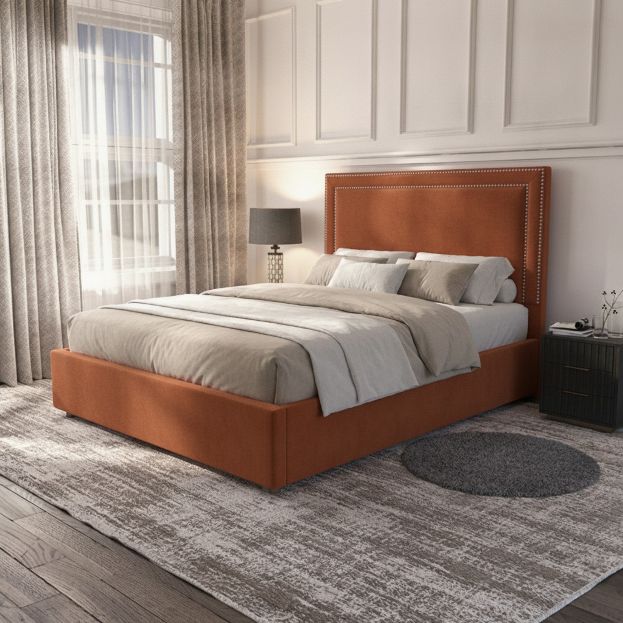 Burnt Orange Plain Ottoman Bed