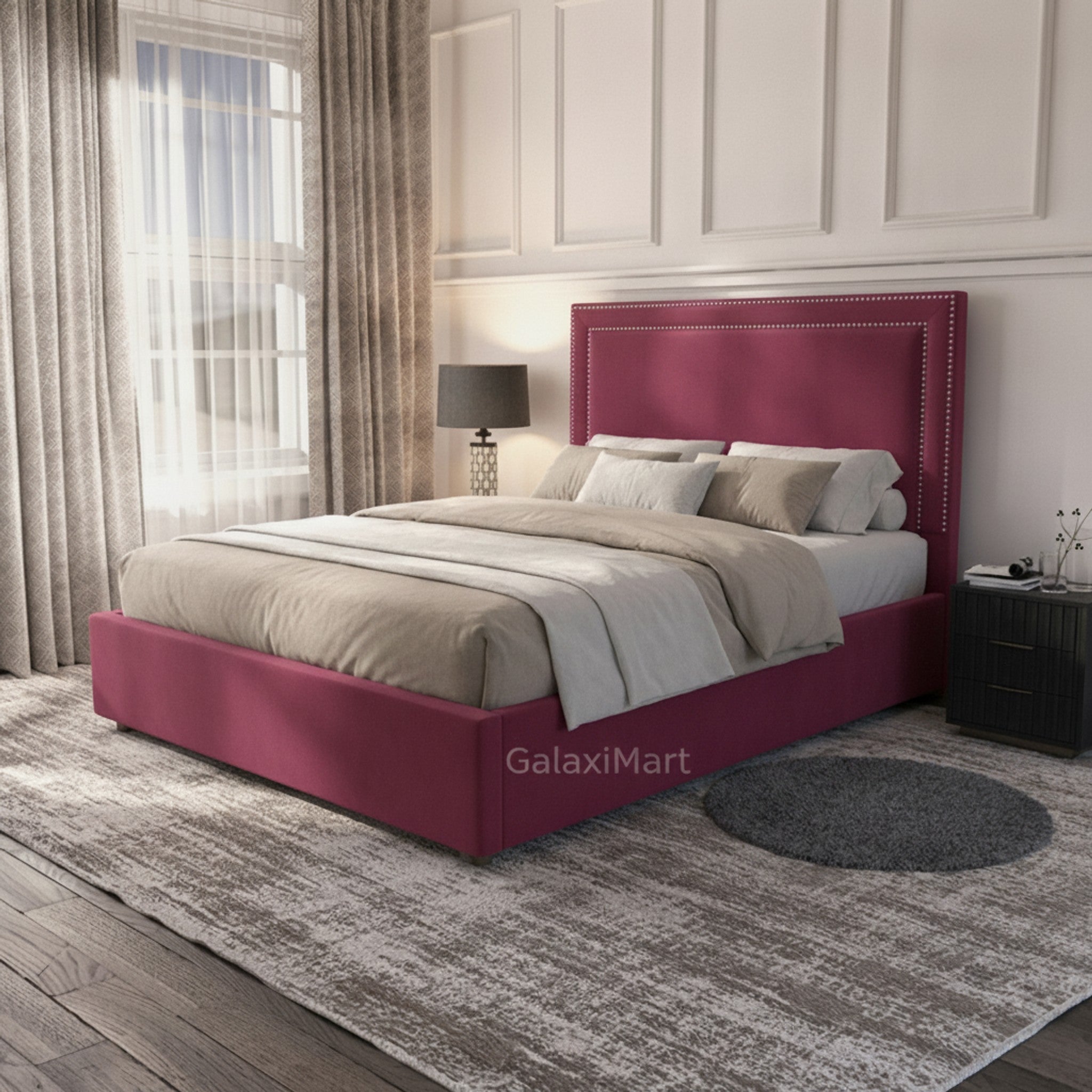 Cerise Plain Ottoman Storage Bed