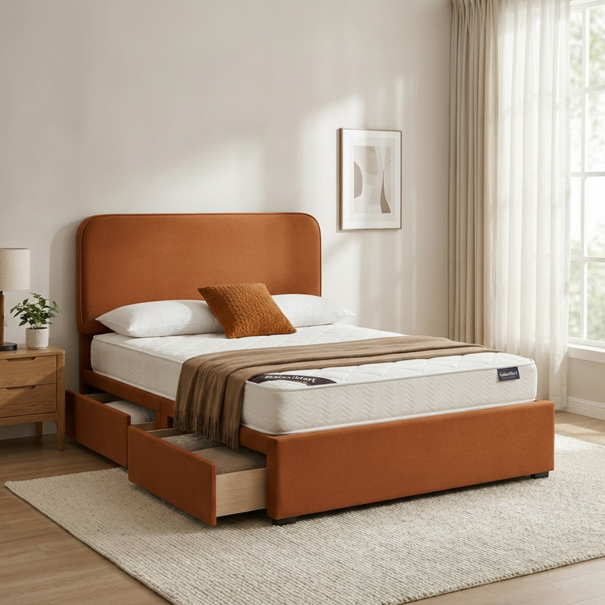 Burnt Orange Richmond Divan Bed with Storage