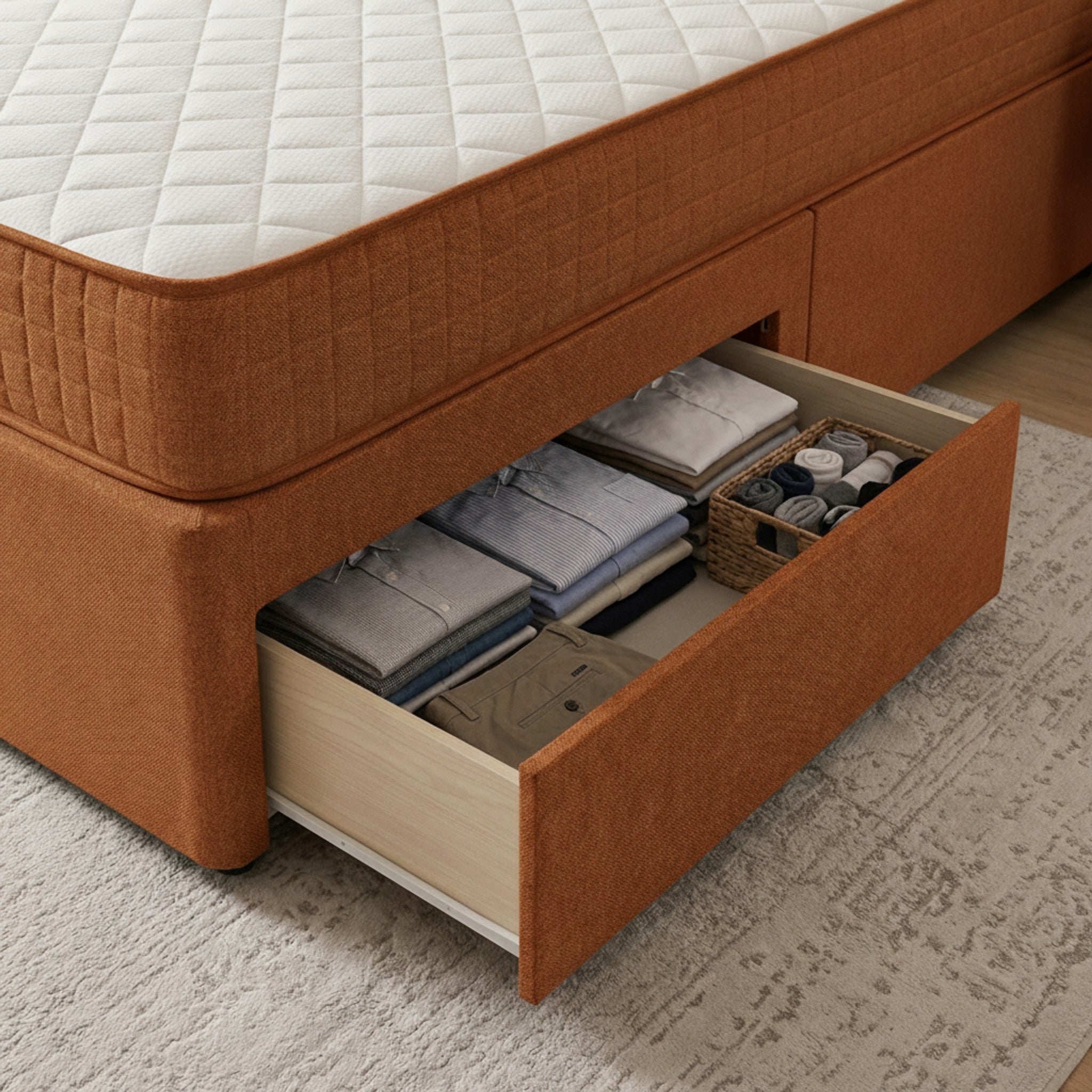 Burnt Orange Richmond Divan Bed with Storage