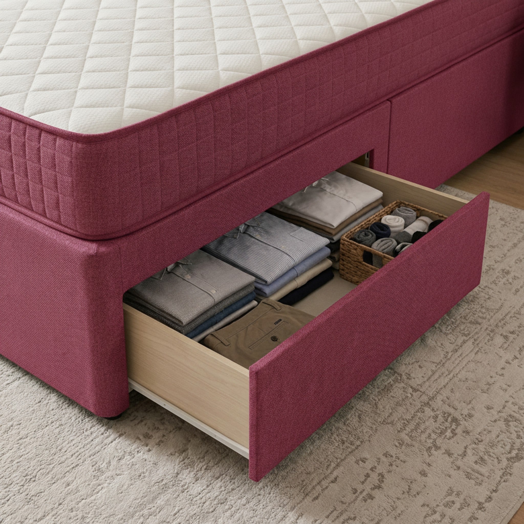 Cerise Richmond Divan Bed with Storage