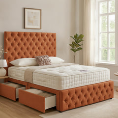 Burnt Orange Romana Divan Bed with Storage