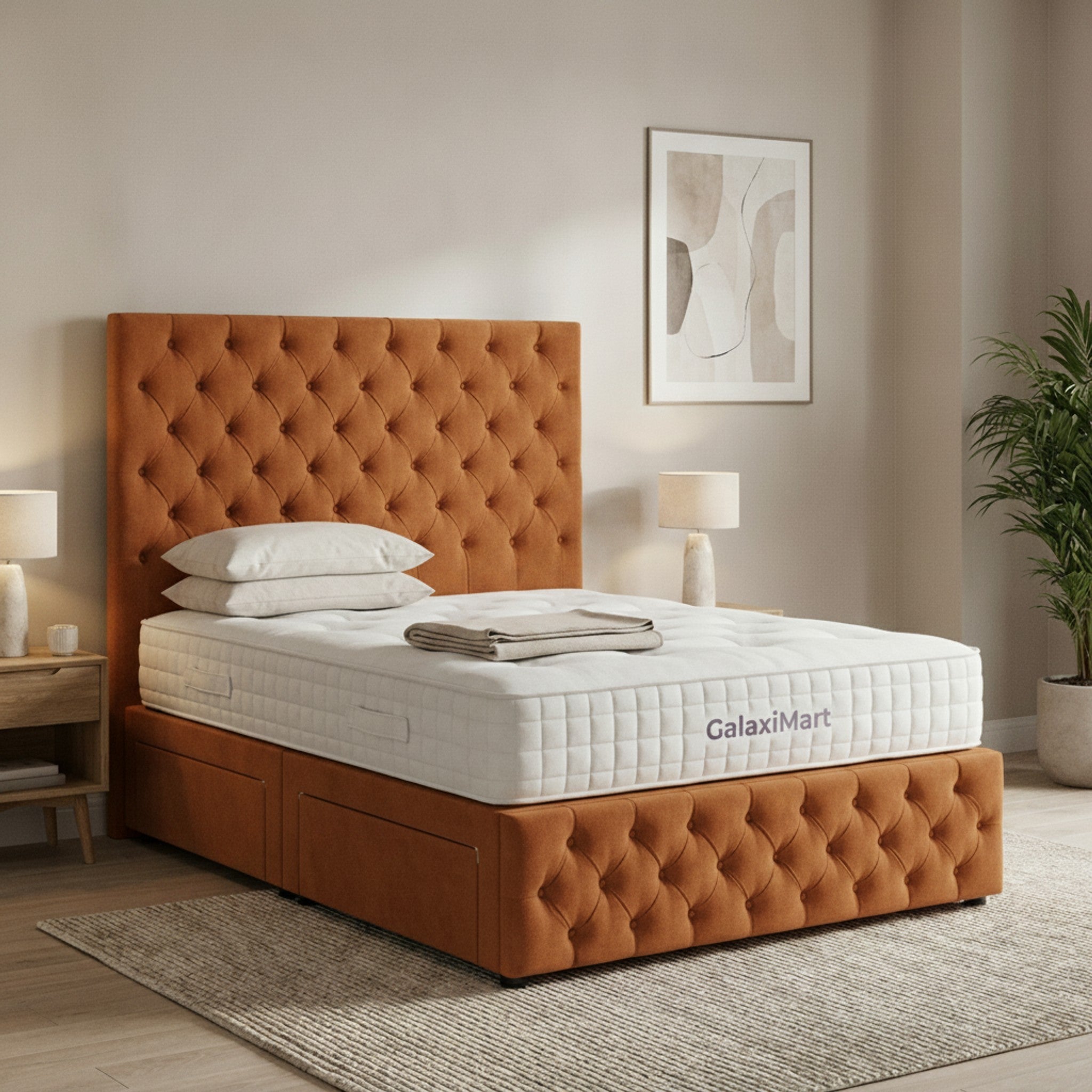 Burnt Orange Romana Divan Bed with Storage