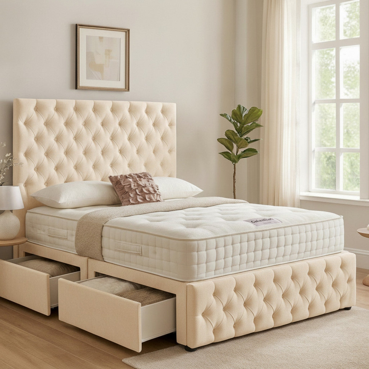 Cream Romana Divan Bed with Storage