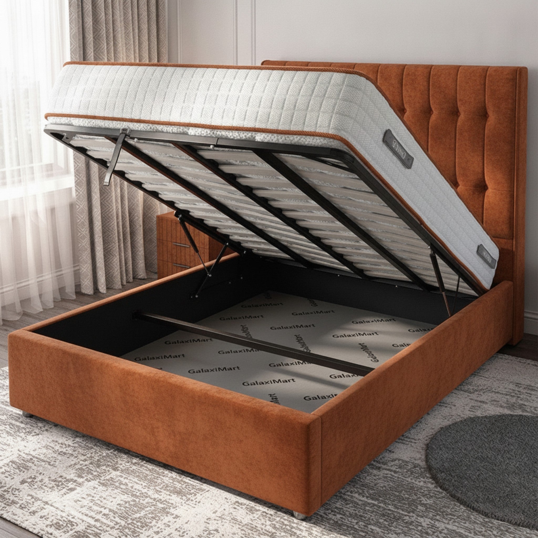 Burnt Orange Rose Ottoman Bed