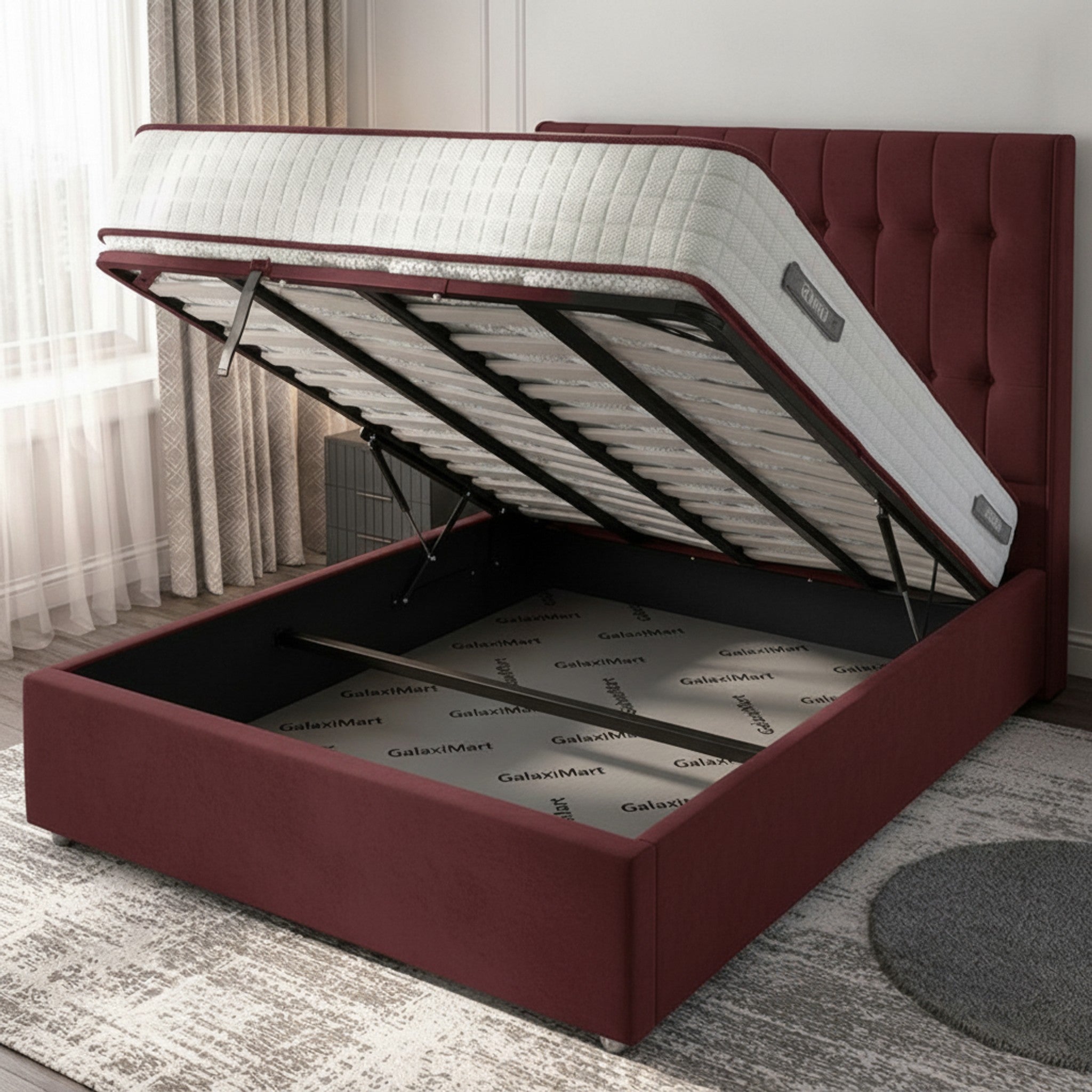 Claret Rose Ottoman Bed | Premium Gas-Lift Storage
