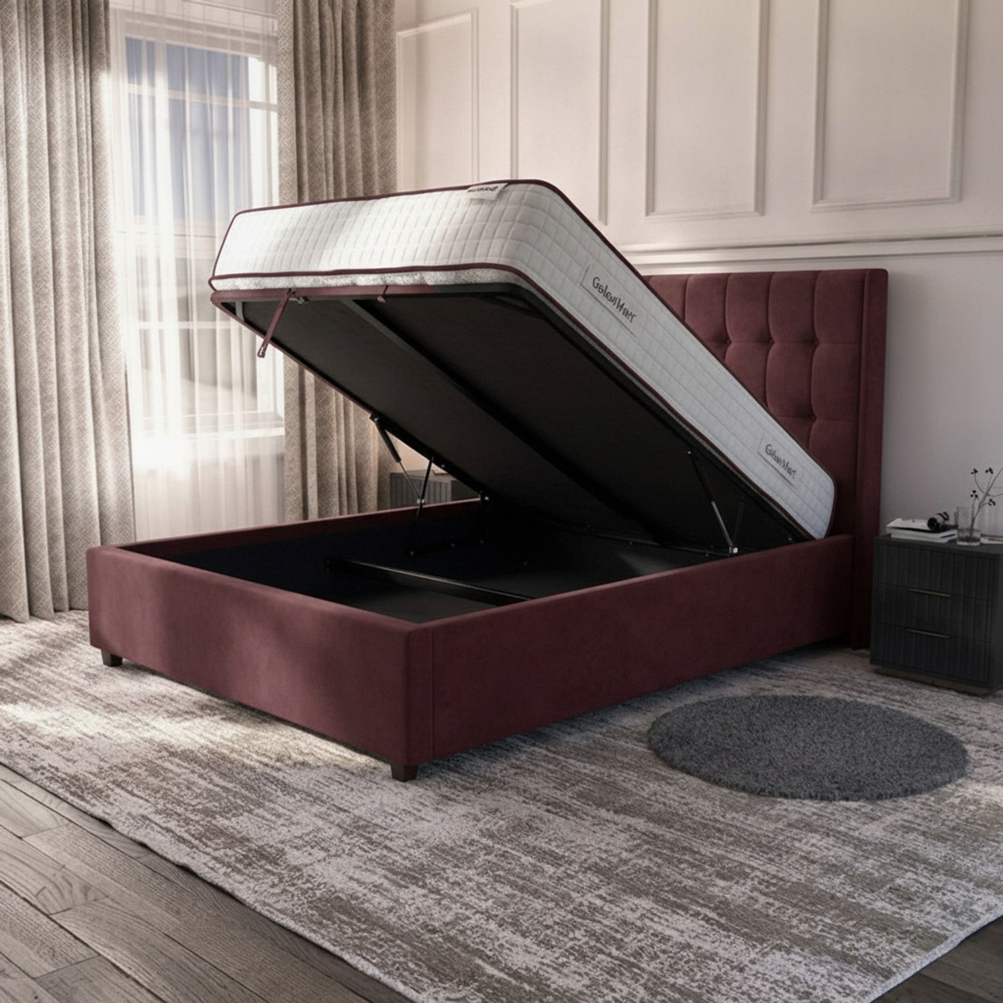 Claret Rose Ottoman Bed | Premium Gas-Lift Storage