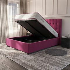 Cerise Rose Ottoman Bed | Gas-Lift Storage | GalaxiMart