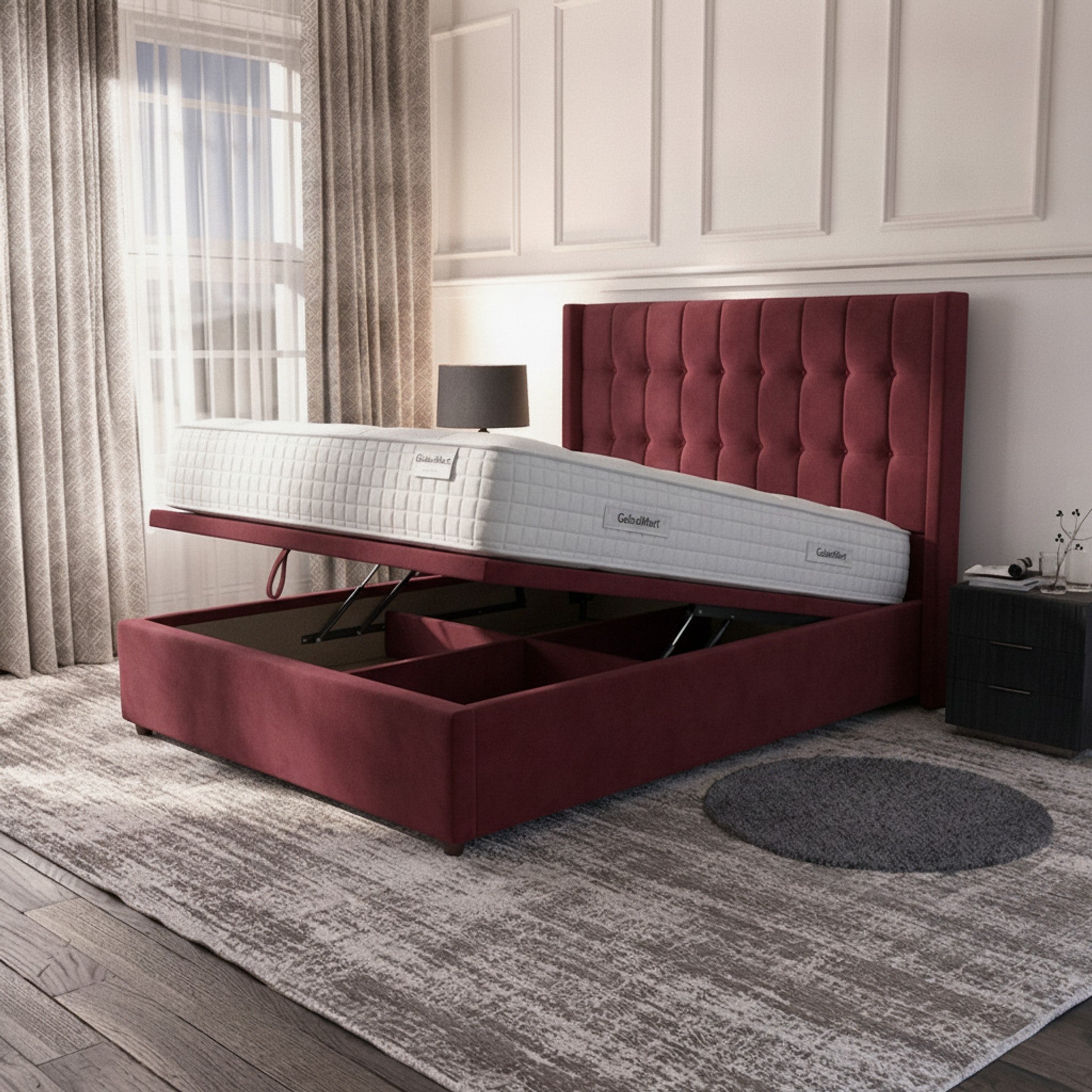 Claret Rose Ottoman Bed | Premium Gas-Lift Storage