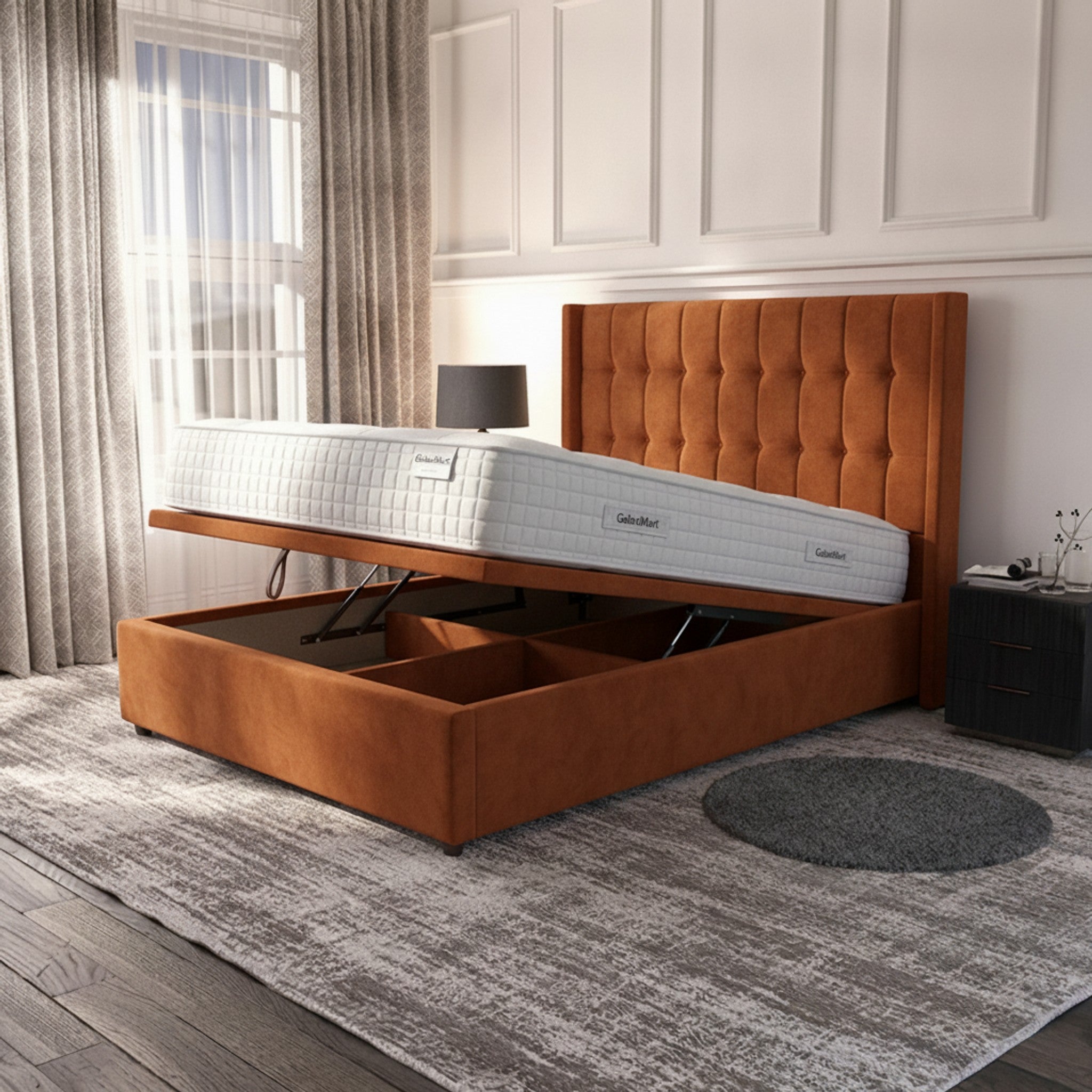 Burnt Orange Rose Ottoman Bed