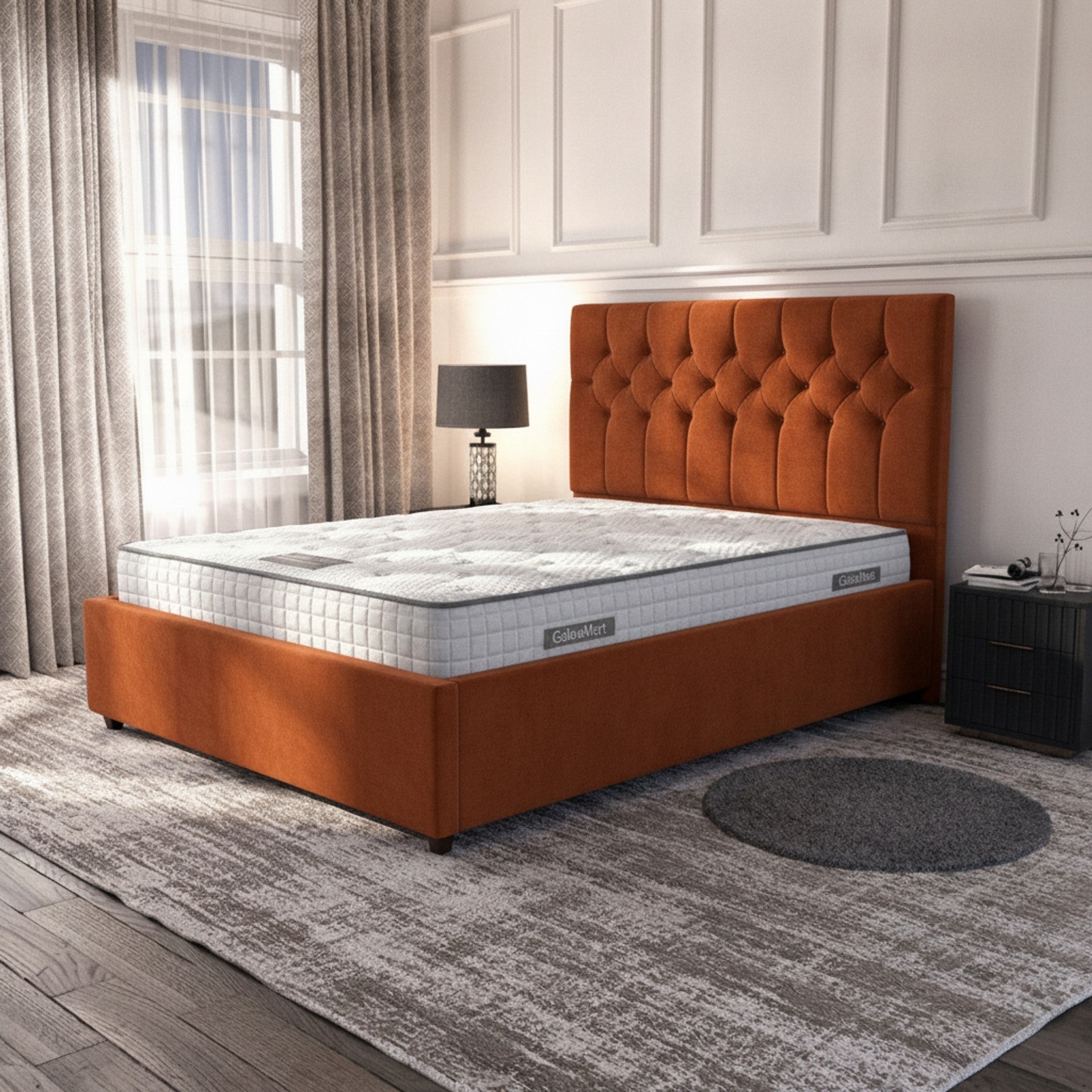 Burnt Orange Rose Ottoman Bed
