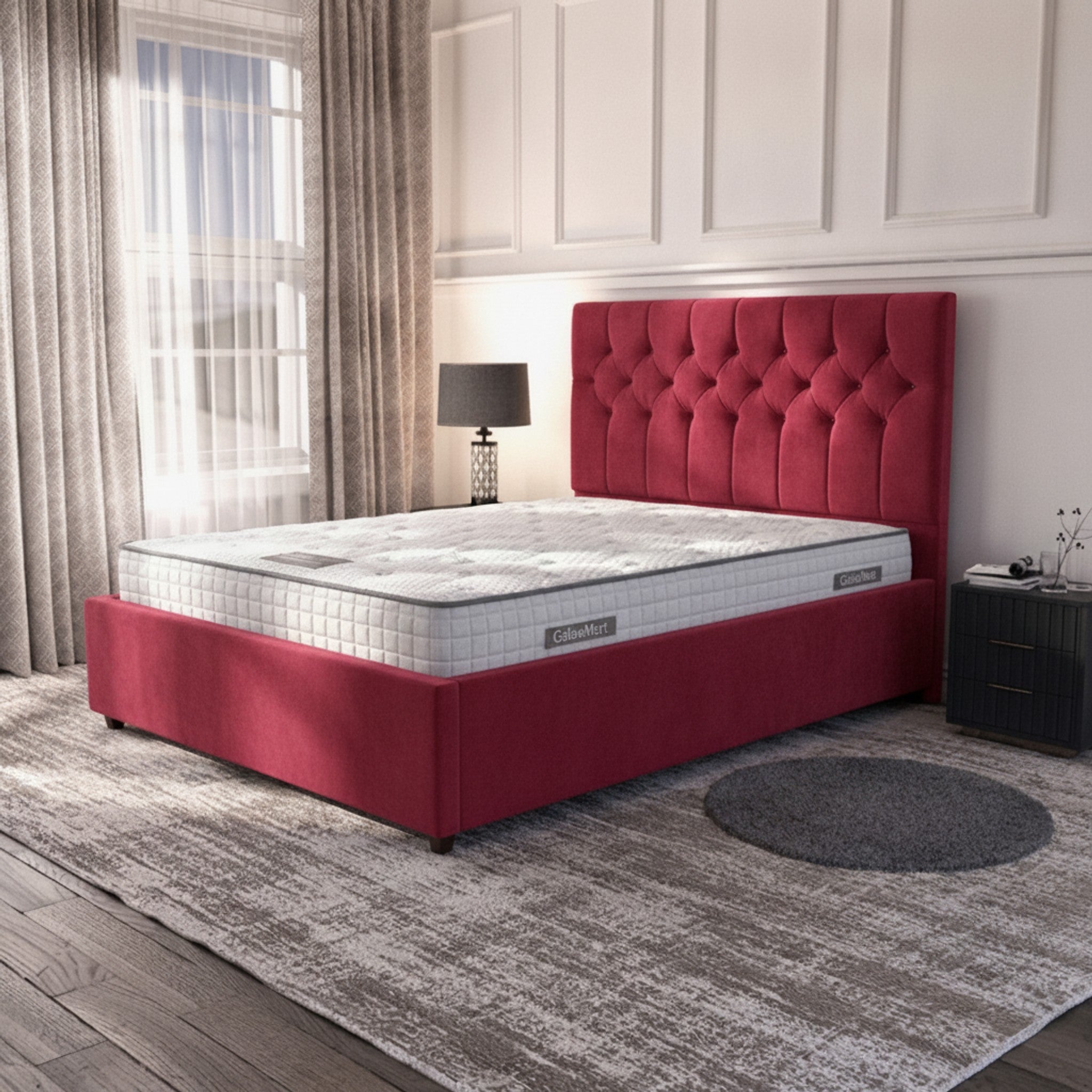 Cerise Rose Ottoman Bed | Gas-Lift Storage | GalaxiMart