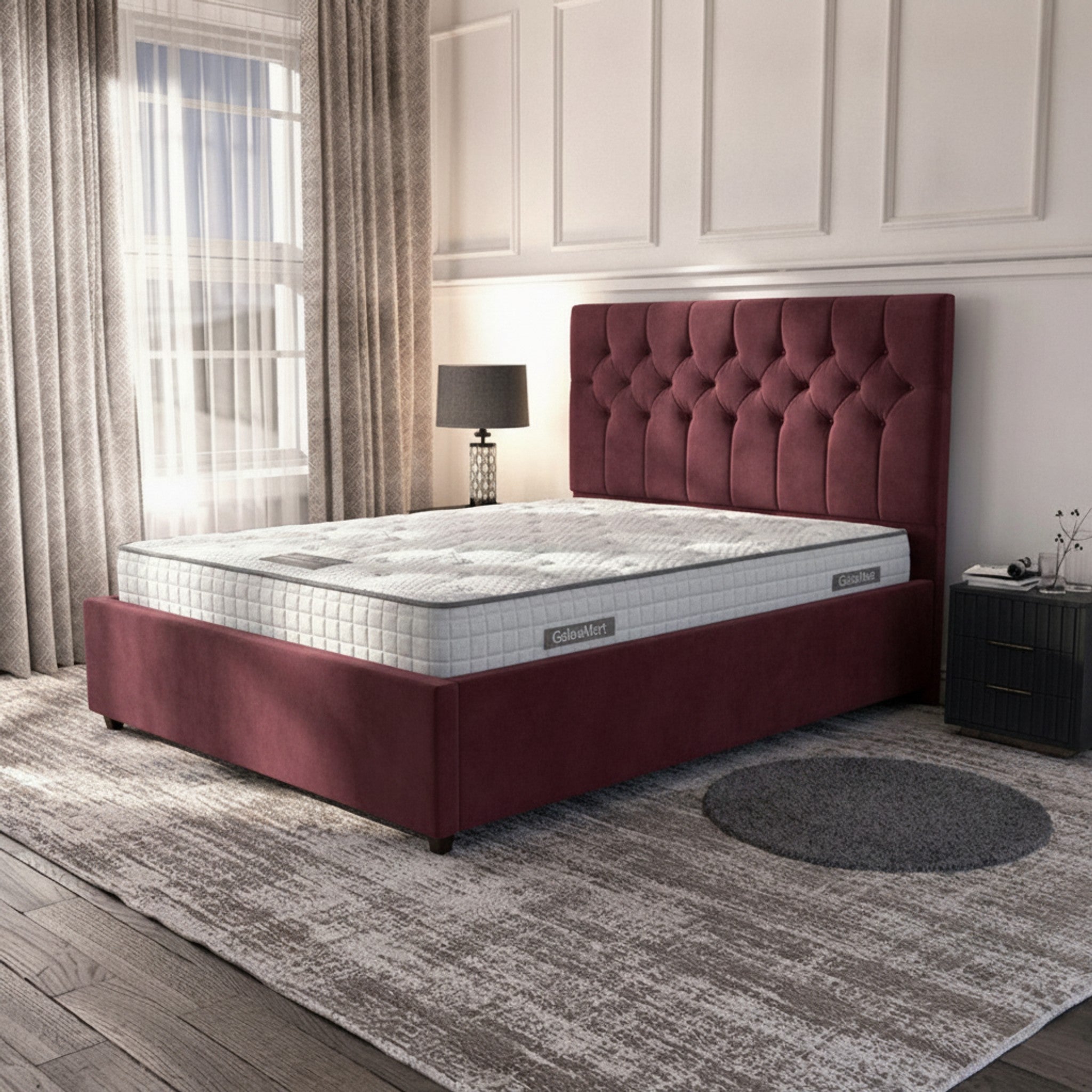 Claret Rose Ottoman Bed | Premium Gas-Lift Storage