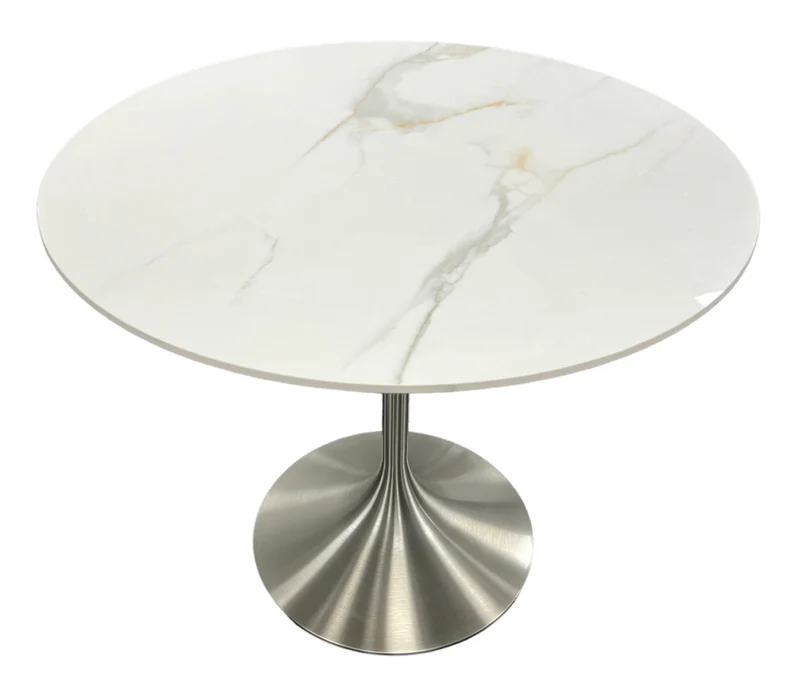 Bentley 90cm Round Grey Chrome Dining Table with Velvet Dining Chairs