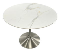 Bentley 90cm Round Grey Chrome Dining Table with Velvet Dining Chairs