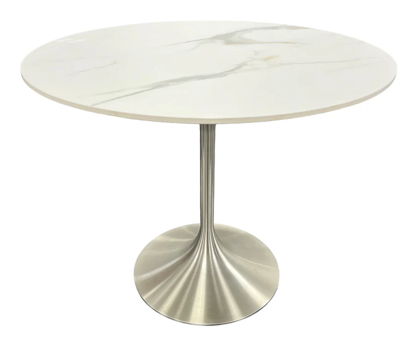 Bentley 90cm Round Grey Chrome Dining Table with Velvet Dining Chairs