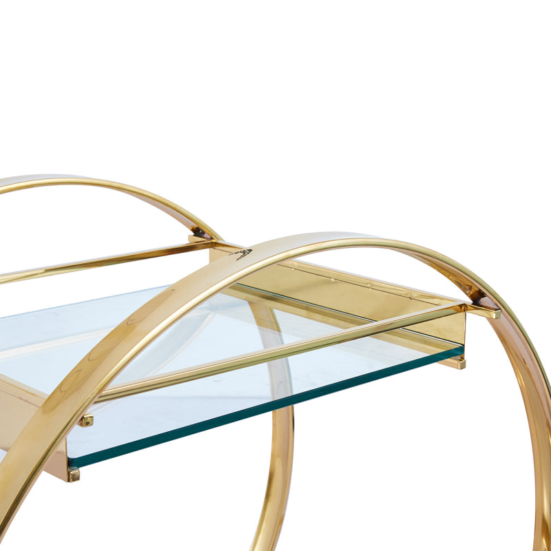 96cm Gold Metal and Clear Glass Drinks Trolley