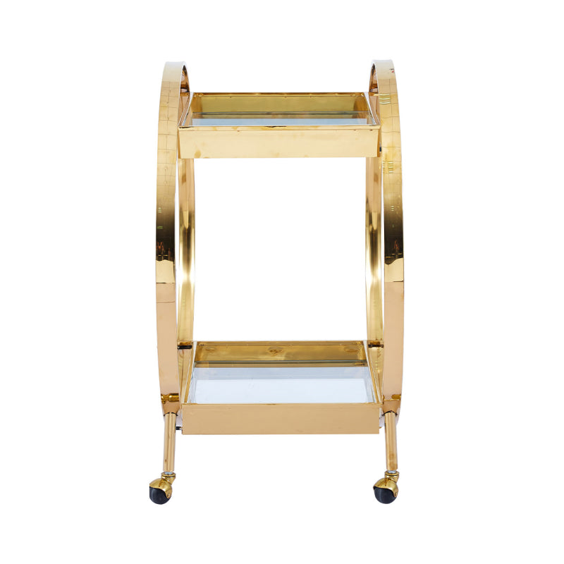 96cm Gold Metal and Clear Glass Drinks Trolley