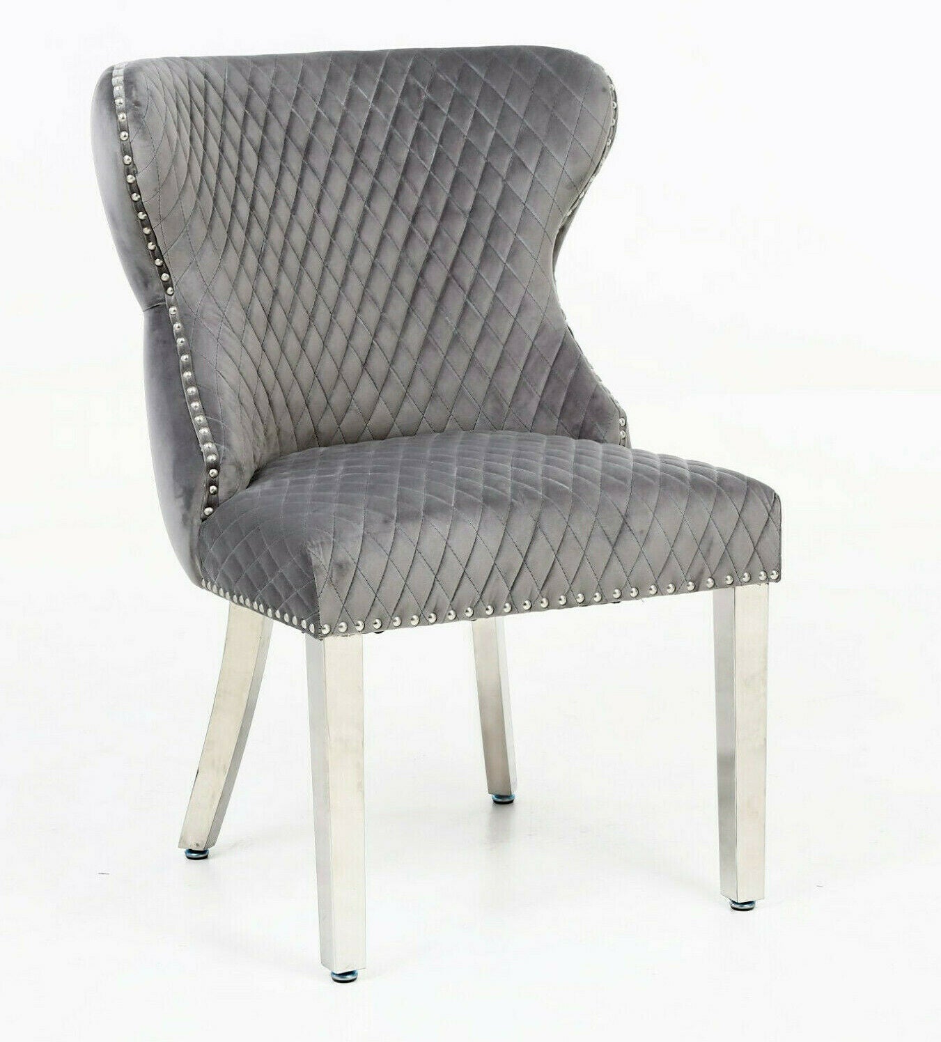 Arial 150cm Grey Marble Dining Table + Valentino Button Back Lion Knocker Velvet Chairs