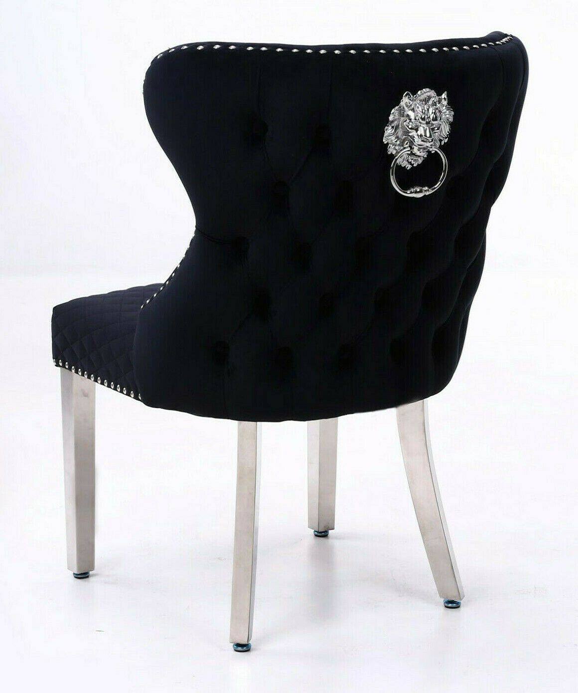Arial 150cm Grey Marble Dining Table + Valentino Button Back Lion Knocker Velvet Chairs